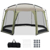 Spacious 6-8 person netted canopy tent with zippered door, featuring robust metal poles and sun protection for outdoor.