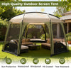 Spacious 6-8 person netted canopy tent with zippered door, featuring sun protection and sturdy metal poles for outdoor.
