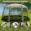 Netted canopy tent for 6-8 people with zippered door, featuring robust metal poles and sun protection for outdoor use.
