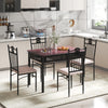 5-piece dining set featuring a wood and metal table with four cushioned chairs, ideal for elegant dining experiences.