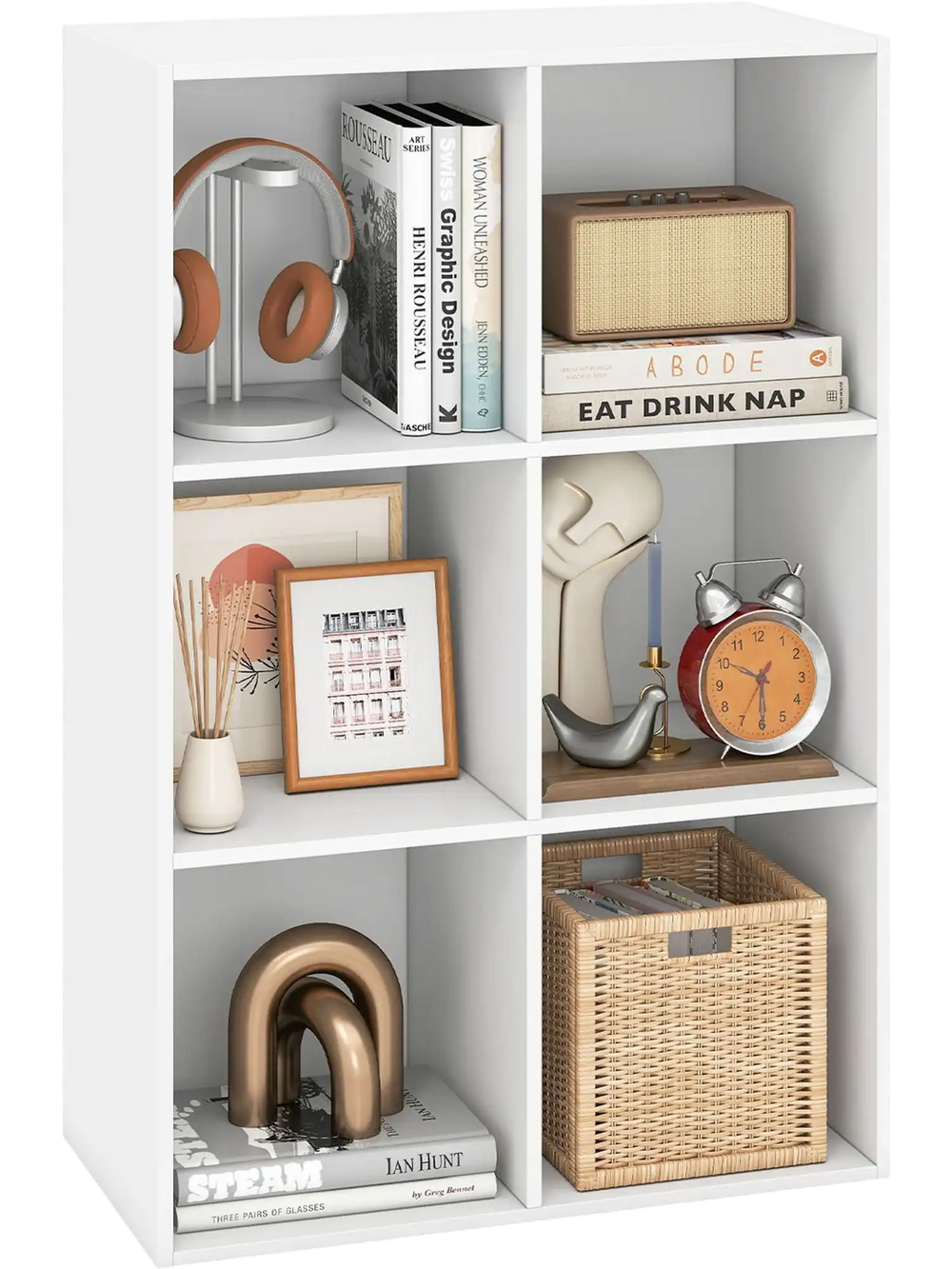 White 3-cube book shelf with open storage for books and decor, featuring tool-free assembly for easy setup in any room.