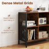 6 cube bookcase in rustic brown with dense metal grids for durability and stability, ideal for stylish storage.
