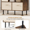 6-cube bookshelf with rustic brown finish, featuring 3 removable fabric drawers and robust metal legs for stability.