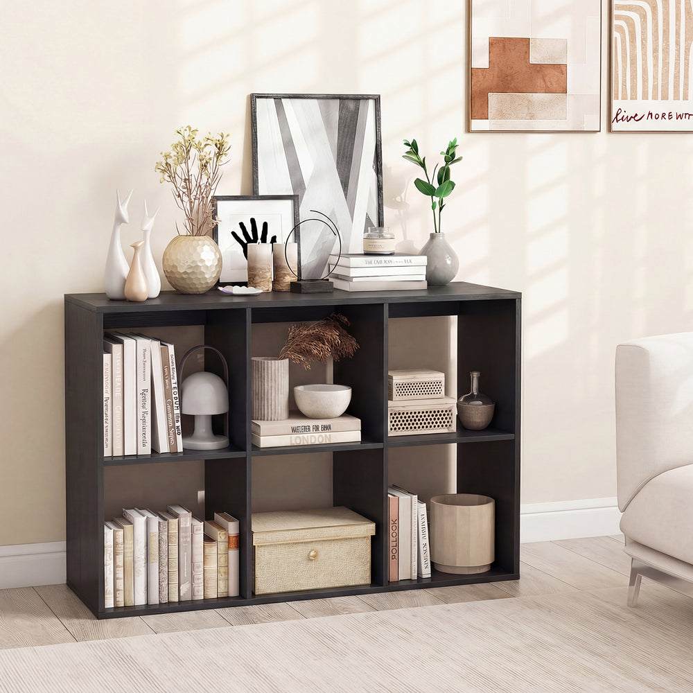 6 Cube Bookshelf with Back Guardrail for Living Room Bedroom-Black - Gallery View 1 of 9