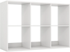 White 6-cube bookshelf with back guardrail, perfect for storing books and decorations in living room or bedroom.