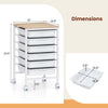 6-drawer rolling storage cart with wooden tabletop, white drawers, and metal frame for office or craft organization.
