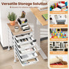 6-drawer rolling storage cart with wooden tabletop, ideal for organizing office and craft supplies in various settings.