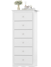 White 6-drawer chest dresser with smooth metal glides and elegant design, perfect for bedroom or living room storage.