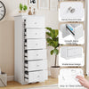 White 6-drawer chest dresser with smooth metal glides and elegant knobs, perfect for bedroom or living room storage.