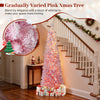 6 FT pink snow-flocked Christmas tree with warm white LED lights, perfect for holiday decoration in homes or cafes.