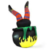 Side view of the 6 FT animated Halloween inflatable cauldron with kicking witch legs, showcasing vibrant details for outdoor decor.