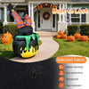 Vibrant Halloween inflatable features a cauldron with green dripping potion and animated kicking witch legs for outdoor fun.