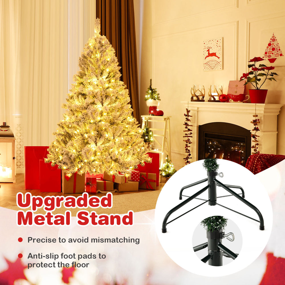 Upgraded metal stand for 6 ft artificial Xmas tree, featuring anti-slip foot pads to protect floors during setup.