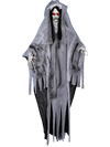 Creepy 6 FT ghost bride decoration features glowing eyes, sound effects, and swinging body for a spooky Halloween setup.