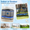 6 FT kids trampoline with swing and horizontal bar in blue, designed for indoor or outdoor play and enhanced safety.