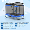 6 FT kids trampoline with swing and horizontal bar in blue, featuring safety net and padded spring cover for secure.