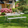 6 FT Picnic Table Bench Set Dining Table and 2 Benches with Metal Frame and HDPE Tabletop-White - Gallery View 1 of 11
