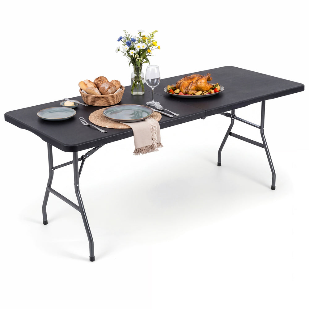 6 FT Plastic Fold-in-Half Camping Table-Black - Gallery View 1 of 10