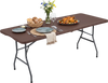 6 FT fold-in-half camping table with a simulated rattan texture, perfect for indoor dining or outdoor events.