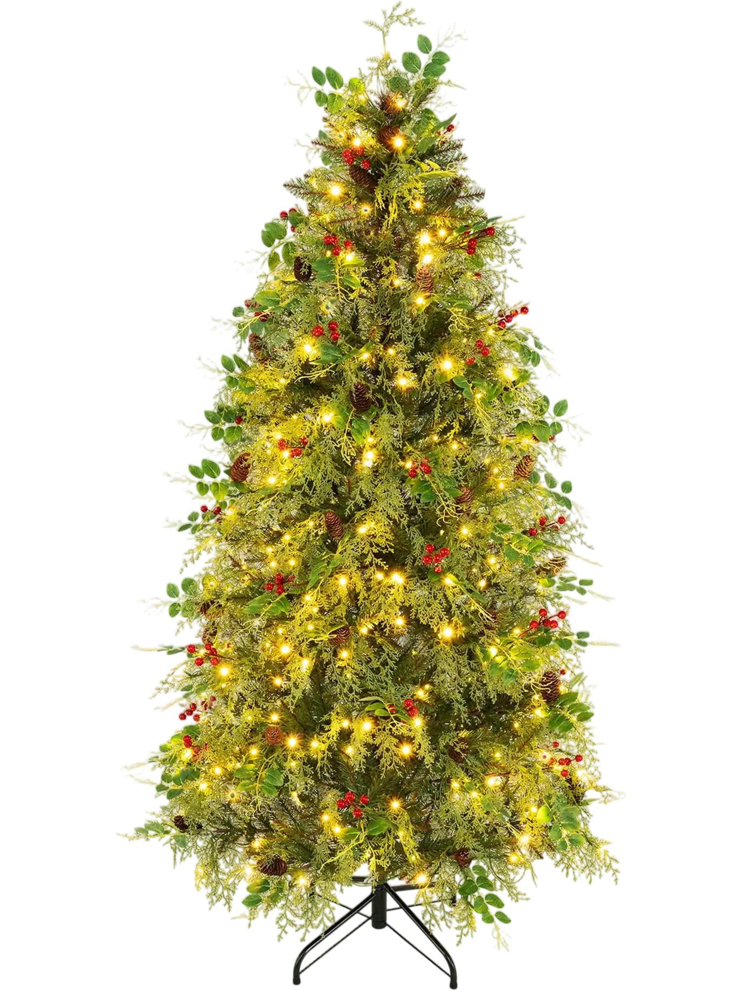 Costway Pre-Lit Artificial Christmas Tree Warm White & Multicolor LED Lights Indoor 91402126 New