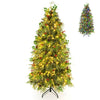 6 FT artificial Christmas tree with pine cones, red berries, and warm white and multicolor LED lights, front view.