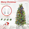 6 FT pre-lit artificial Christmas tree with multicolor LED lights, pine cones, and red berries, shown with gloves included.