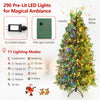 6 FT pre-lit artificial Christmas tree with warm white and multicolor LED lights, pine cones, and red berries for indoor holidays.