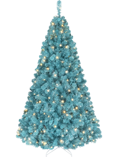 Costway Pre-Lit Peacock Blue Christmas Tree Warm White LED 13818295 New