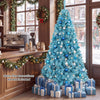 Peacock blue 6 FT pre-lit Christmas tree with warm white LED lights and layered branch tips for festive holiday displays.