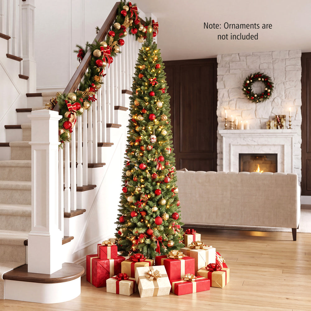 6 FT pre-lit pencil Christmas tree with 180 warm white LED lights, perfect for small spaces and festive holiday decor.