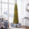 6 FT pre-lit pencil Christmas tree with 180 warm white LED lights, perfect for small spaces and creating a cozy holiday atmosphere.