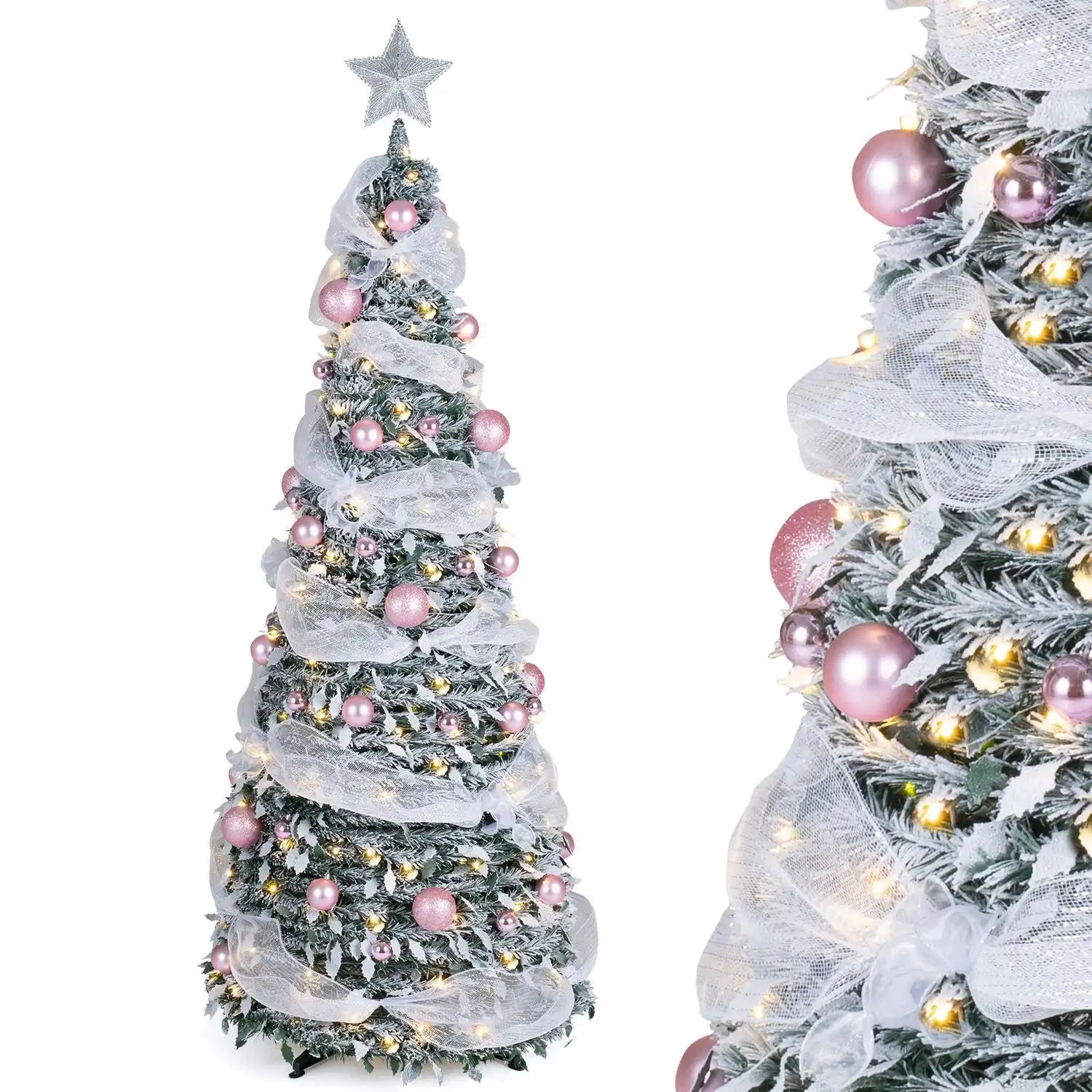 Costway Pre-Lit Pop Up Christmas Tree 6/7' 150/180 LED 8 Modes 11025413 New