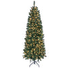 Pre-lit 7.5 FT hinged pencil Christmas tree with 350 color-changing RGB lights, ideal for holiday decoration.