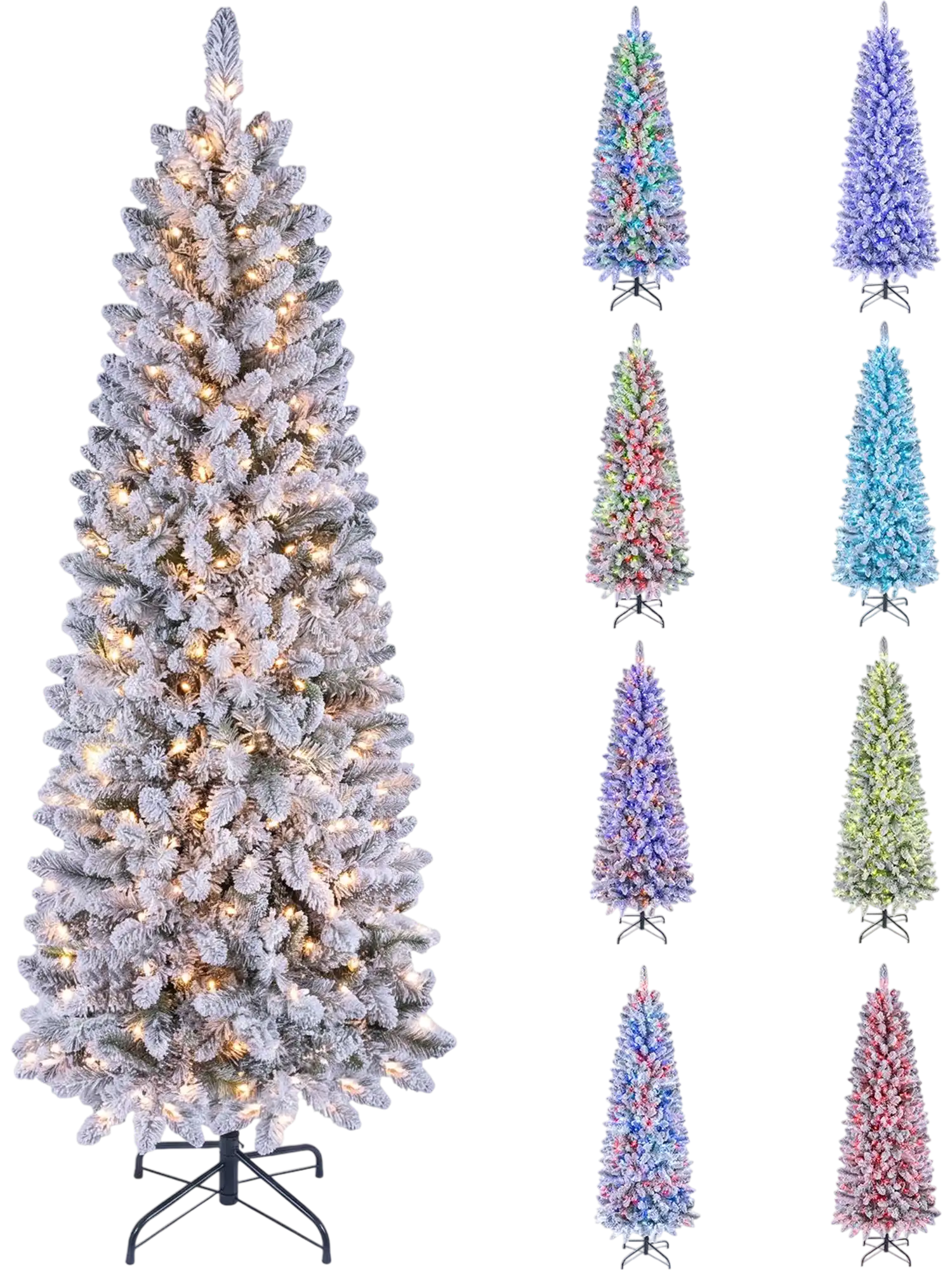 Costway Pre-lit Snow-Flocked Christmas Tree RGB Lights 6/7.5' 30223693 New