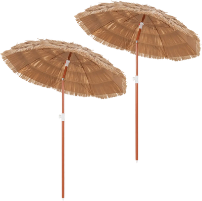 Costway 6' Thatched Beach Umbrella Push Button Tilt Carrying Bag Set of 2 30675572 New