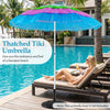 Colorful 6 FT Tiki Thatched Patio Beach Umbrella with tilt adjustment, perfect for beach or garden relaxation.
