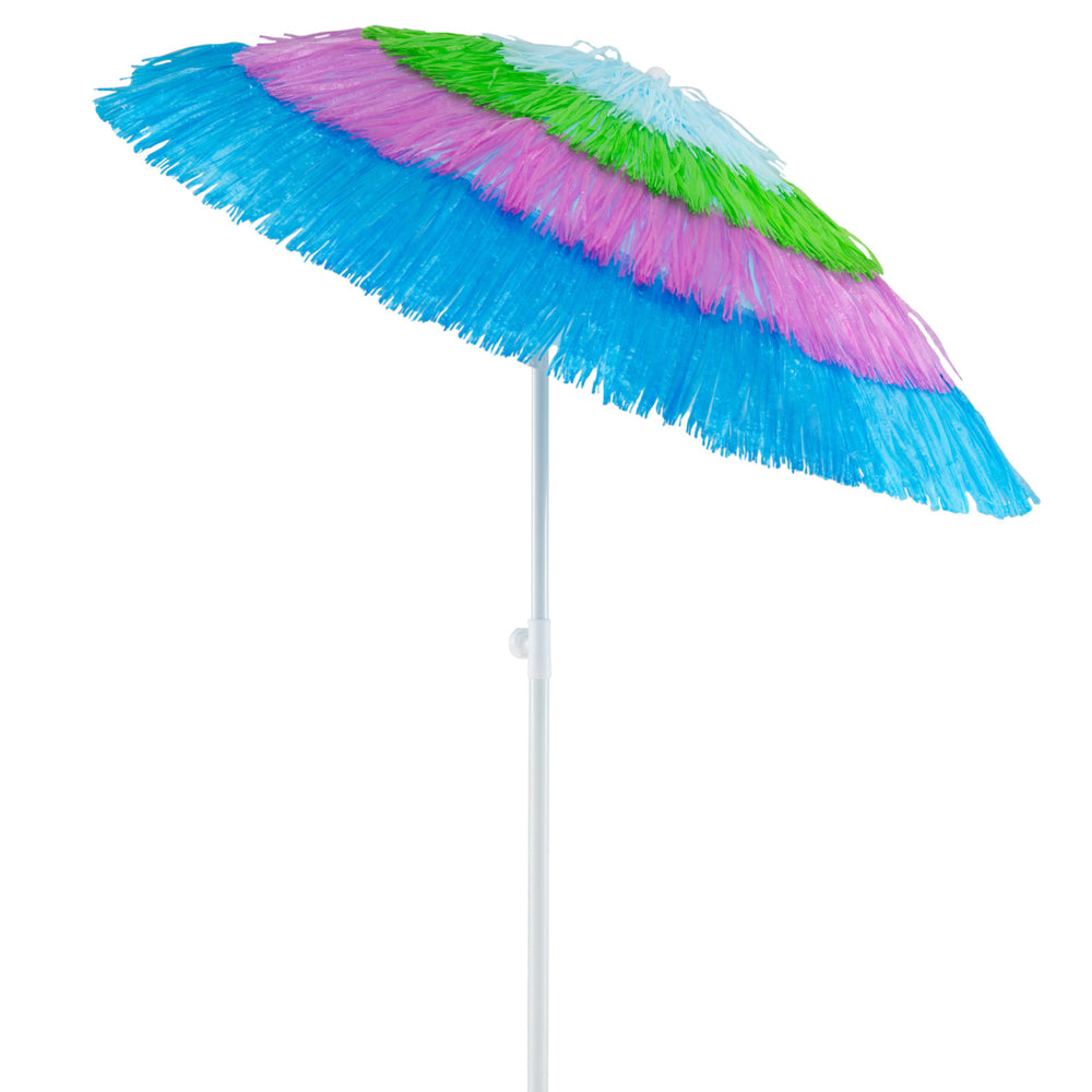 Colorful 6 FT tiki thatched patio beach umbrella with push button tilt, perfect for sun protection at the beach or.