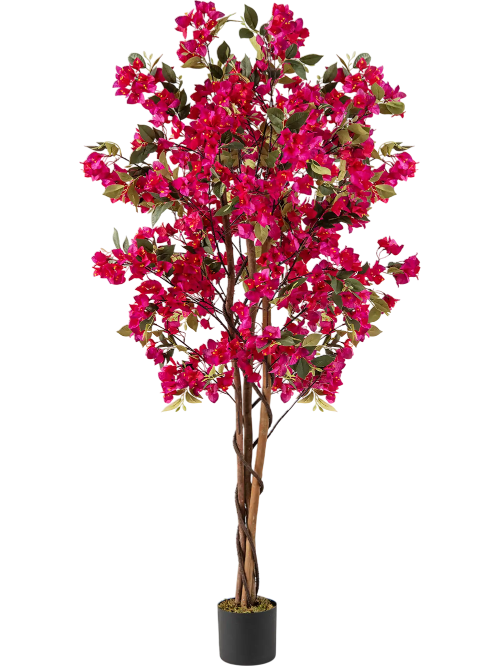 6 feet artificial bougainvillea tree with 910 flowers and realistic leaves in a cement-filled planter for vibrant decor.