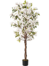 6-foot artificial bougainvillea tree with 910 white flowers and a natural wood trunk, perfect for indoor decoration.