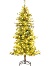6 feet pre-lit artificial Christmas tree with warm white LED lights and pine cones, perfect for festive holiday decor.