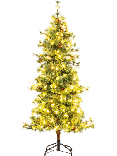 Costway Pre-lit Artificial Christmas Tree Warm White LED Pine Cones 75576303 New