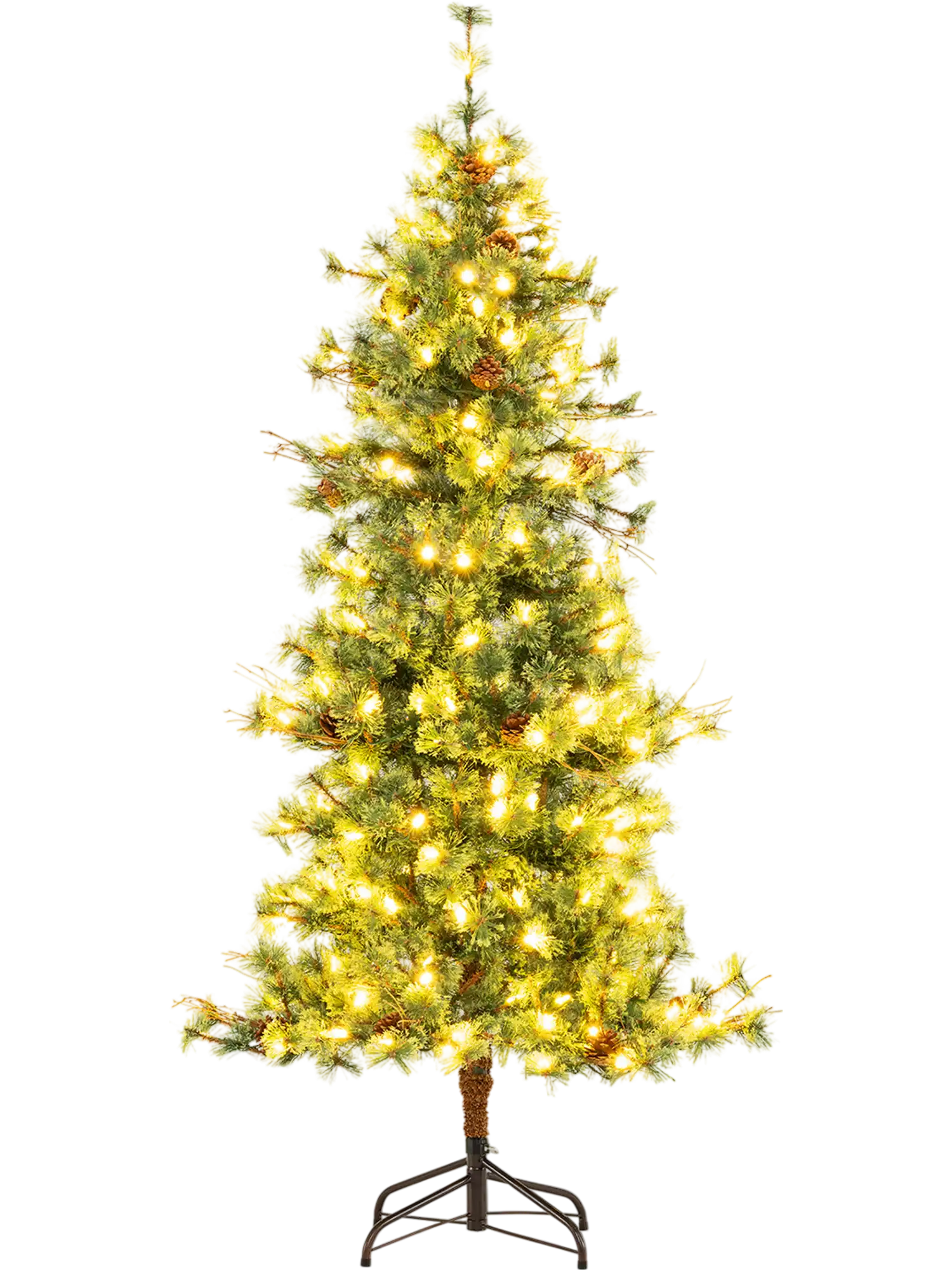 Costway Pre-Lit Artificial Christmas Tree Warm White LED Pine Cones 75576303 New