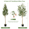 6-foot artificial olive tree in cement pot with 1264 leaves and 72 fruits, ideal for indoor or outdoor decoration.