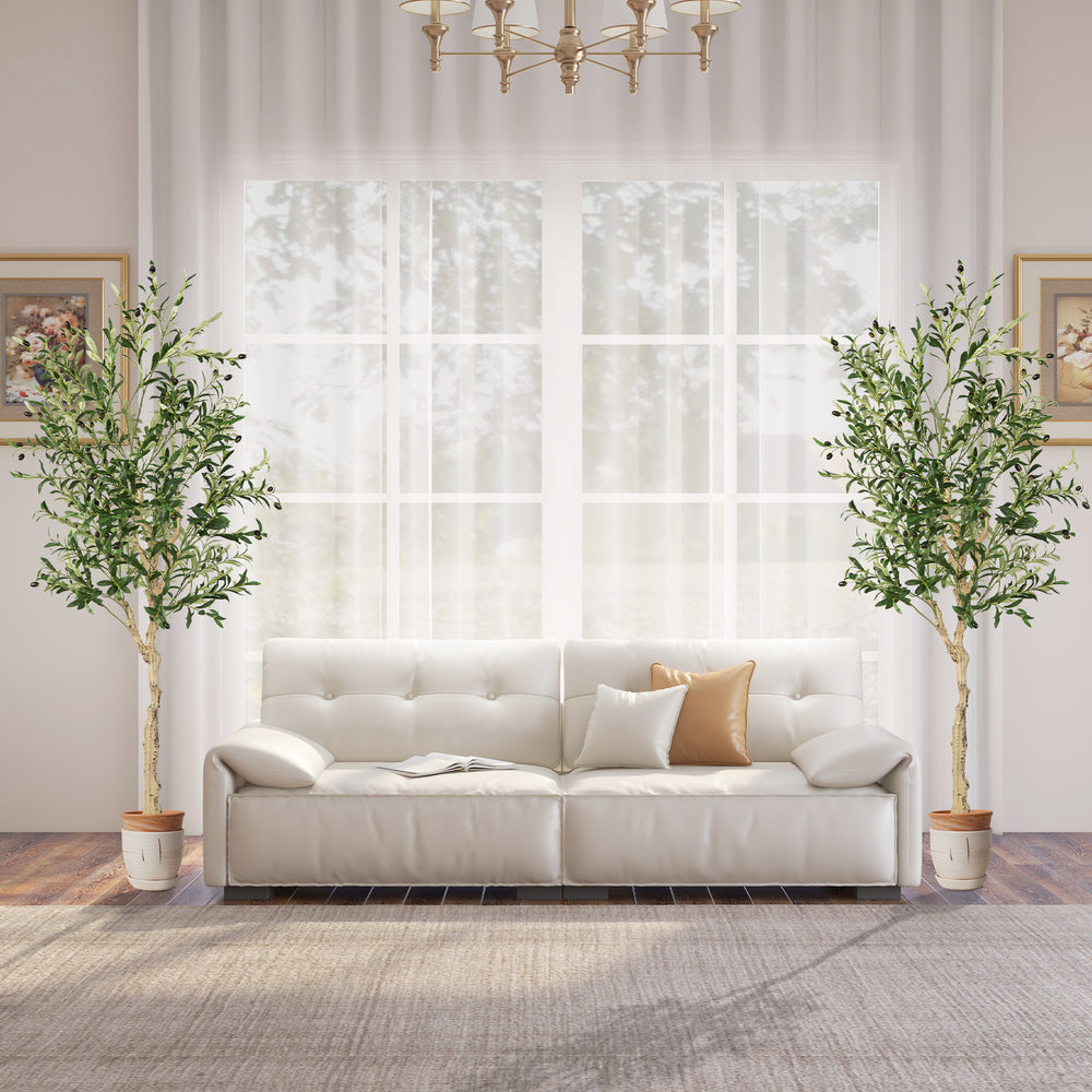 Artificial olive tree with 1264 leaves and 72 fruits in a cement pot, ideal for indoor and outdoor decoration.