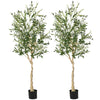 Two 6 feet artificial olive trees in cement pots, featuring 1264 leaves and 72 olive fruits for realistic indoor.