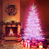 6 feet artificial Xmas tree with 383 PE branch tips and 300 LED lights, beautifully lit for festive holiday decor.