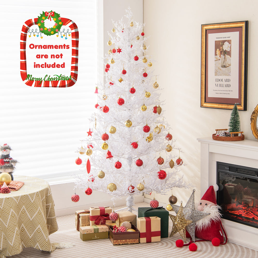 6 feet artificial Christmas tree with 383 PE branch tips and 300 LED lights, perfect for festive home decor.