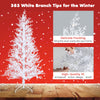 6 feet artificial Xmas tree with 383 white PE branch tips, delicate flocking, and 300 LED lights for festive decor.