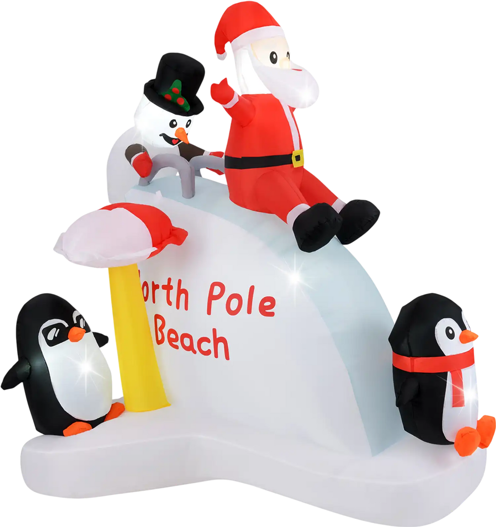 6 Feet Christmas Inflatable with Blow up Penguins and Santa Decoration