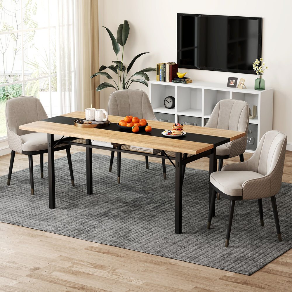 Spacious 71" dining table with a heavy-duty metal frame, designed for 6-8 people, perfect for kitchen or dining room.